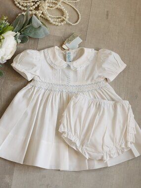 Vintage Smocked Dress Ivory Heirloom Bonus Ruffled Diaper Cover Feltman Brothers
